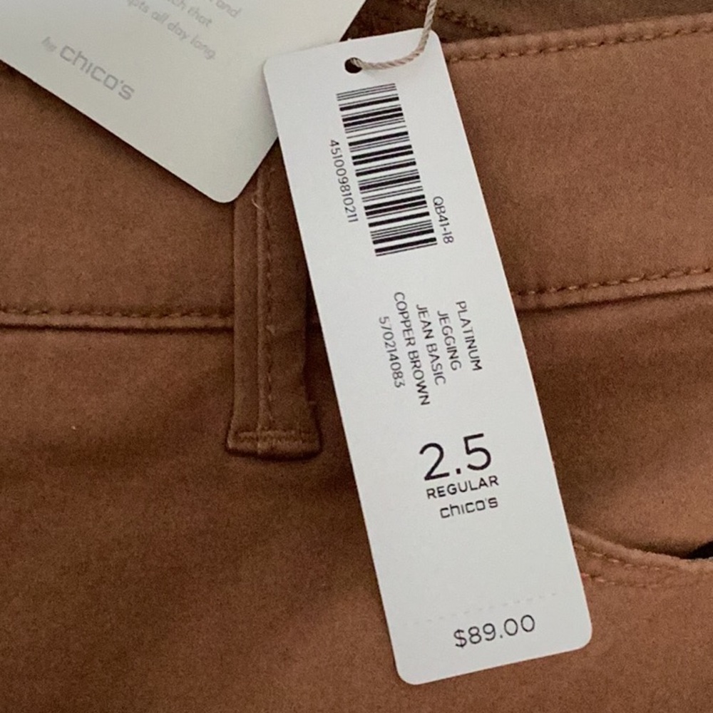 NWT Chico’s Platinum Jeggings Tapered Slim Leg in Copper Brown Size 14 Earthy - Picture 10 of 12